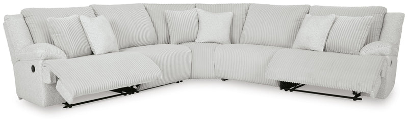 Ashley Furniture Top Tier reclining sectional with plush fabric, featuring multiple seats, chaise lounge, and reclining features.