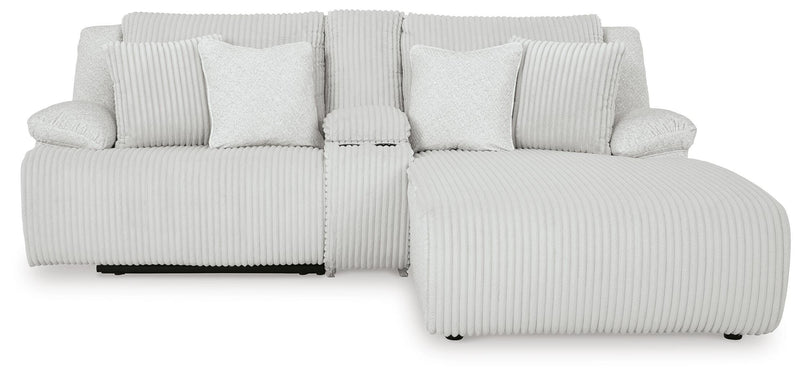 Ashley Furniture Top Tier reclining sectional sofa with chaise, showing plush cushions and modern design from a head-on view.