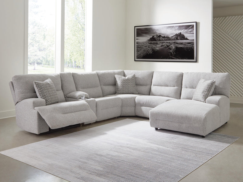 Ashley Furniture Acklen Place power reclining sectional with chaise, featuring plush cushions and modern design.