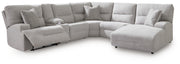 Ashley Furniture Acklen Place power reclining sectional with chaise, showing plush fabric and modern sectional design with reclining features.