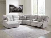 Ashley Furniture Acklen Place power reclining sectional with chaise, featuring plush cushions and modern design.