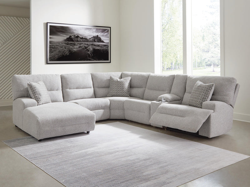 Ashley Furniture Acklen Place power reclining sectional with chaise, featuring plush cushions and modern design.
