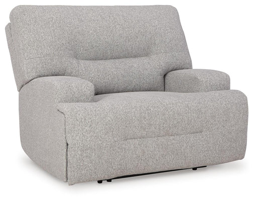 Ashley Furniture Acklen Place oversized power recliner with plush upholstery, shown in a closed position from an angled view.