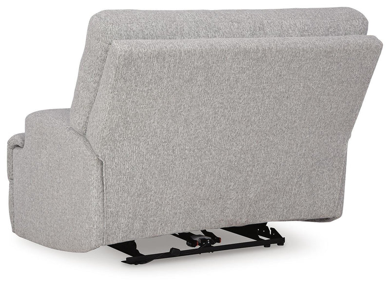 Ashley Furniture Acklen Place oversized power recliner with plush upholstery and reclining mechanism, viewed from the back.