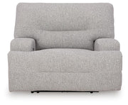Ashley Furniture Acklen Place oversized power recliner with plush upholstery and padded armrests, shown from a head-on angle.
