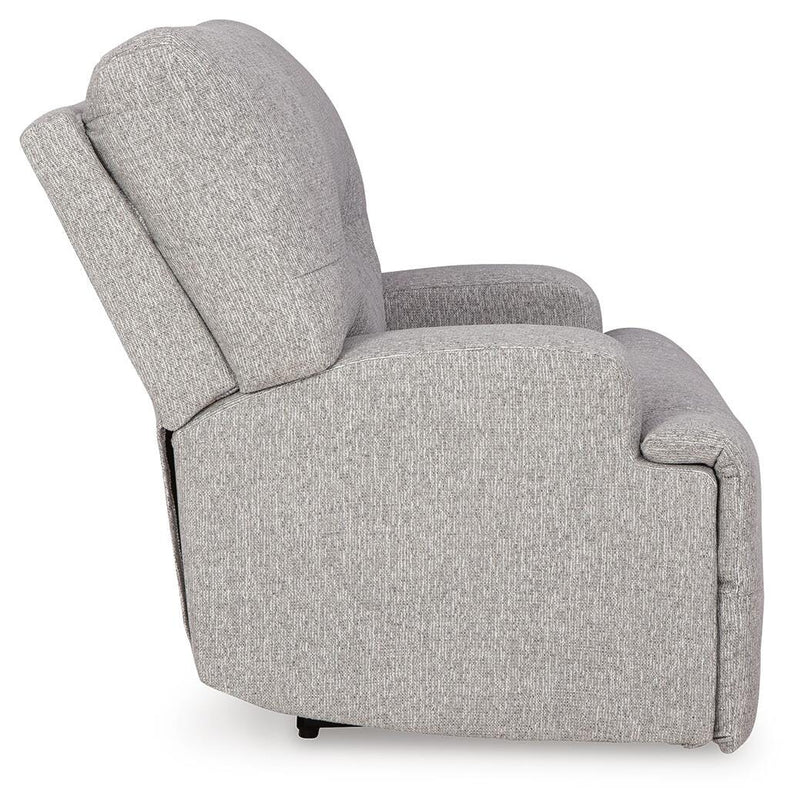 Ashley Furniture Acklen Place oversized power recliner with plush upholstery and side controls, shown from a side view.