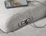 Ashley Furniture Acklen Place oversized power recliner with built-in USB port, plush fabric upholstery and padded armrests.