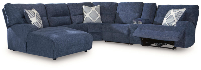 Ashley Furniture Acklen Place power reclining sectional with chaise, featuring plush cushions and a modern design.