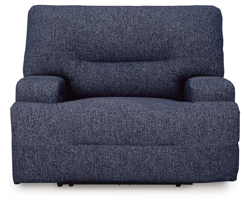 Ashley Furniture Acklen Place oversized power recliner with plush upholstery and a head-on view, showcasing its comfortable design.
