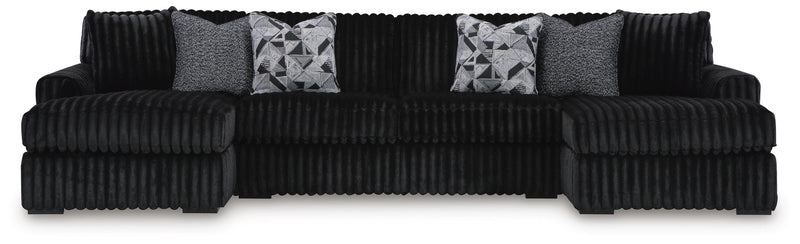 Ashley Furniture Midnight-Madness sectional with chaise, showing plush fabric and modern design from a head-on angle.