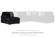 Ashley Furniture Midnight-Madness sectional with chaise, featuring dark upholstery and modern design, shown from a front angle.