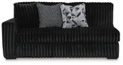 Ashley Furniture Midnight-Madness sectional with chaise, featuring dark upholstery and plush cushions, viewed from the head-on angle.