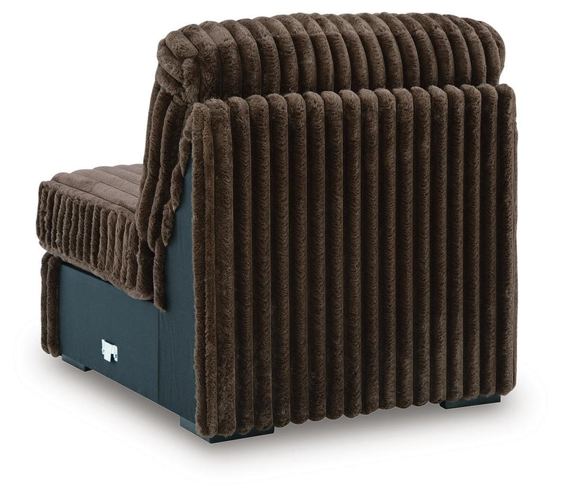 Ashley Furniture Midnight-Madness sectional with plush cushions and modern design, shown from the back view.