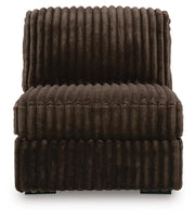 Ashley Furniture Midnight-Madness sectional with plush fabric, featuring a head-on view of the sofa's modern design and deep seating.