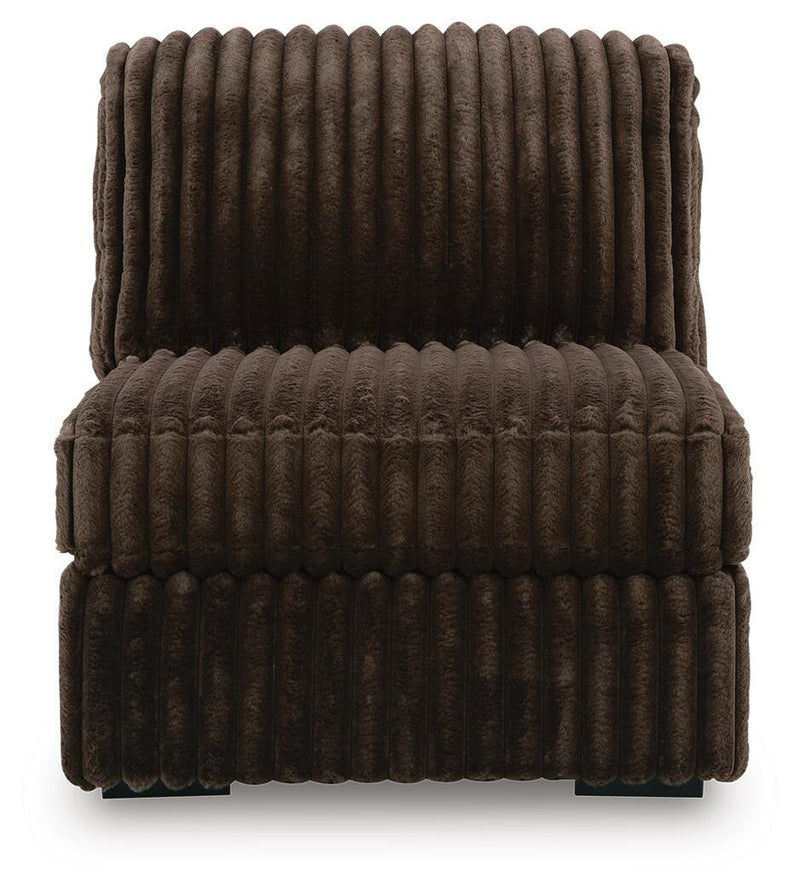 Ashley Furniture Midnight-Madness sectional sofa with plush cushions and modern design, viewed head-on in a stylish living room setting.