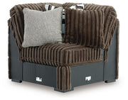 Ashley Furniture Midnight-Madness sectional sofa, head-on view showing plush cushions and modern design in dark fabric.