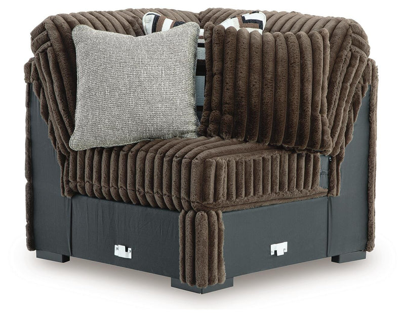 Ashley Furniture Midnight-Madness sectional sofa, head-on view showing plush cushions and modern design in dark fabric.