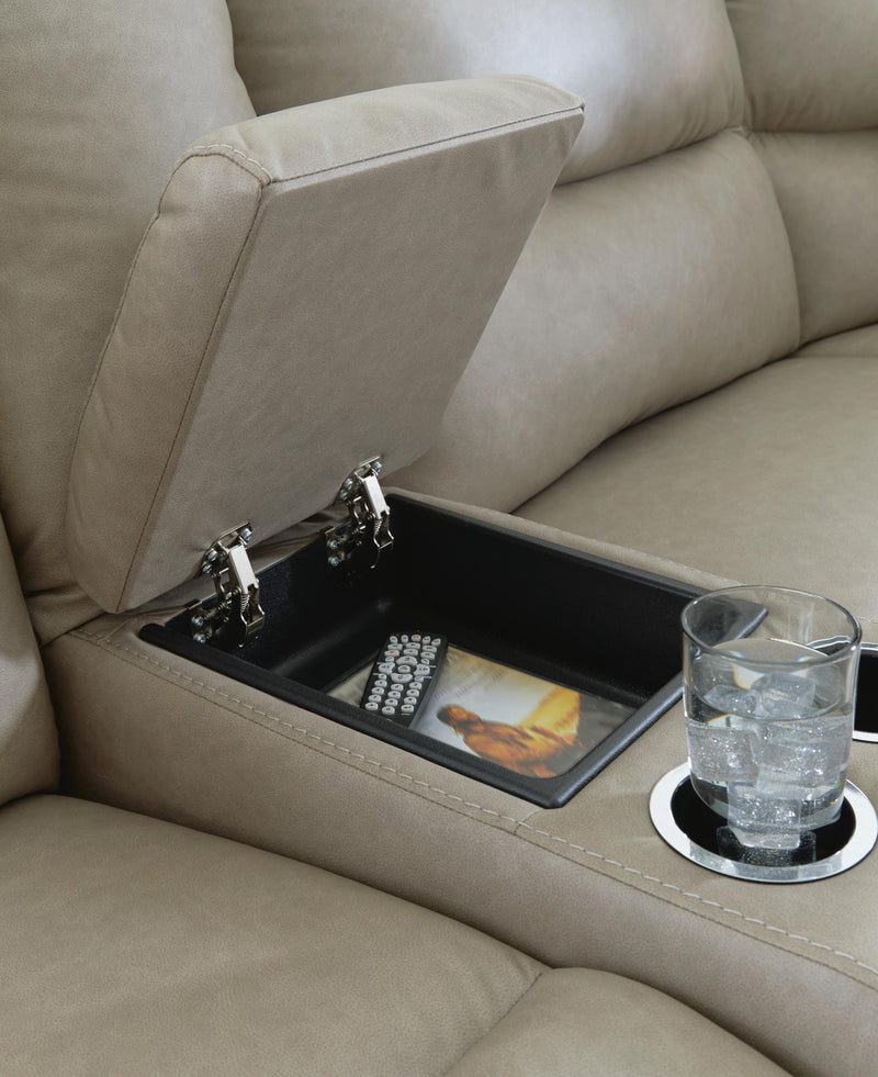 Ashley Furniture Narwhal Place reclining sectional with storage console, featuring plush cushions and a built-in storage compartment.