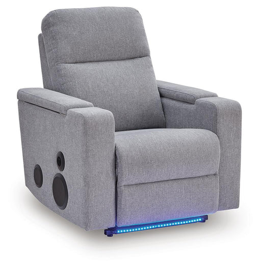 Ashley Furniture Pineland Power Glider Recliner with built-in audio system, featuring plush upholstery and a reclining mechanism.