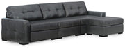 Ashley Furniture Brindley Pier living room set with a sofa and loveseat, featuring neutral upholstery and wooden legs.