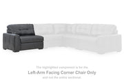 Ashley Furniture Brindley Pier Sectional sofa with plush cushions and neutral swatch fabric, shown from a side angle.