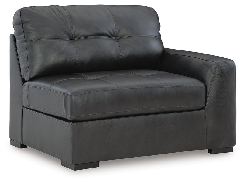 Ashley Furniture Brindley Pier living room set with sofa and loveseat, featuring neutral fabric and modern design, angled view.