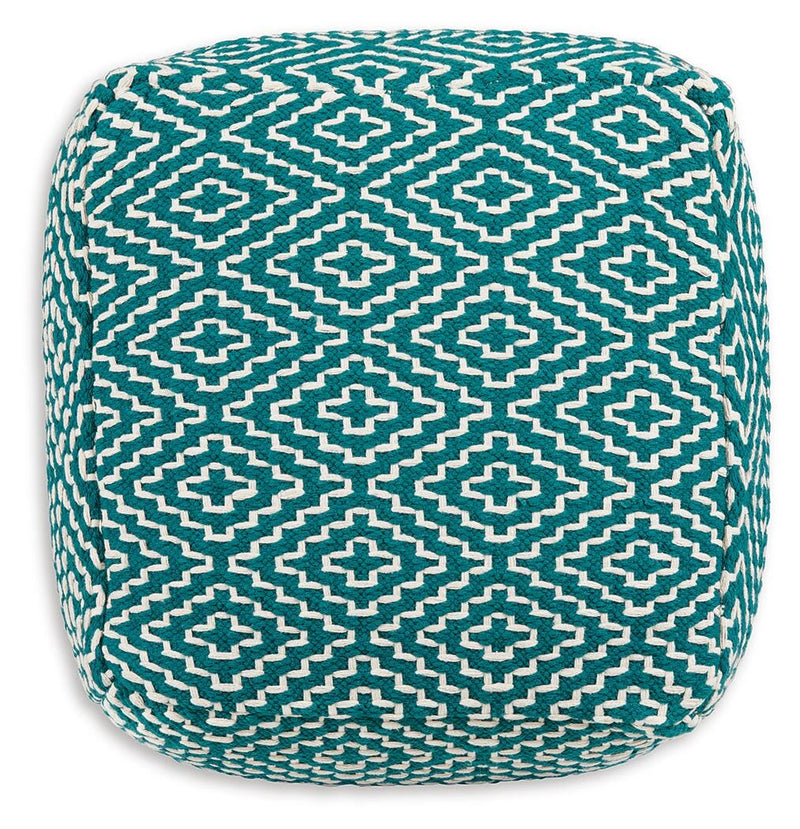 Ashley Furniture Brynnsen pouf with soft fabric upholstery and modern design, shown from the top view.