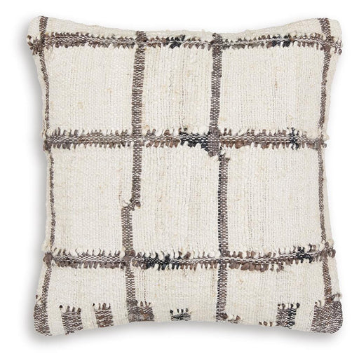 Set of four Ashley Furniture Wimings pillows with decorative fabric covers, ideal for enhancing bedroom or living room decor.