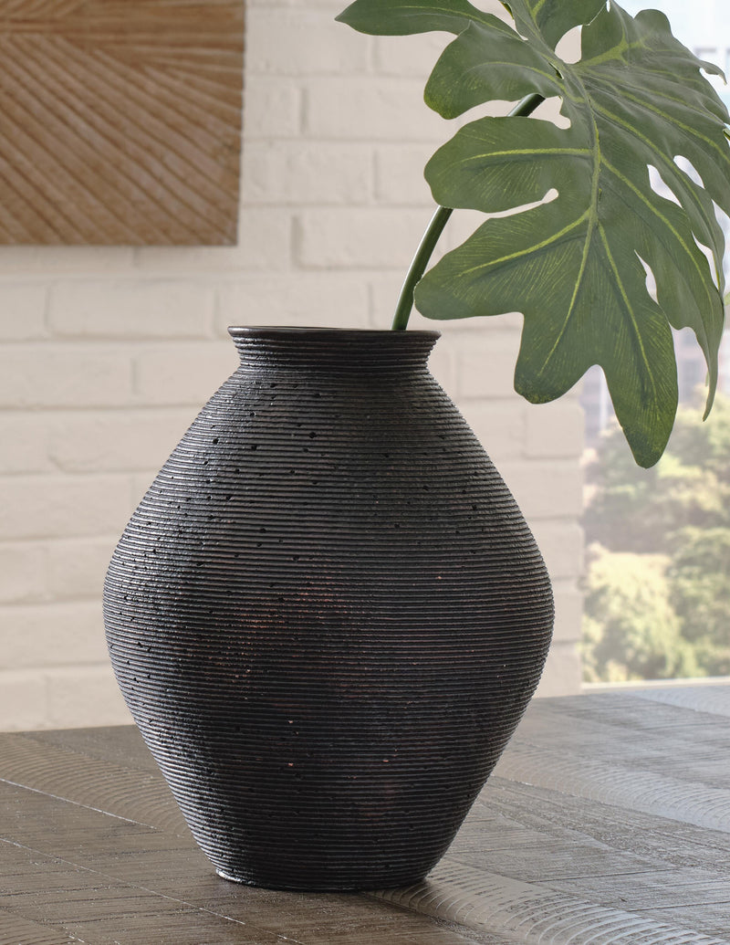 Ashley Furniture Hannela Vase, elegant ceramic vase with a textured finish, displayed on a neutral background.
