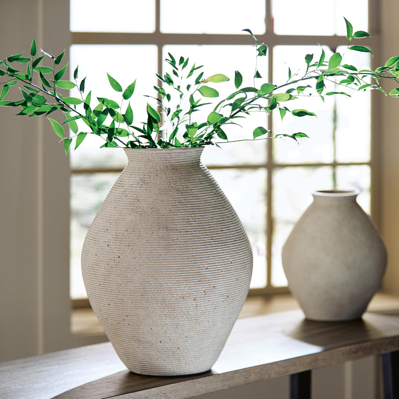 Ashley Furniture Hannela Vase, elegant ceramic vase with a sleek design, showcasing its smooth surface and modern style.