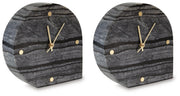 Pair of Ashley Furniture Janmour table clocks, stylish table top accessories with modern design and neutral finishes.