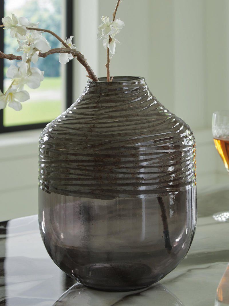 Harpwick Vase by Ashley Furniture, ceramic decorative vase with a textured beige finish, displayed on a neutral background.