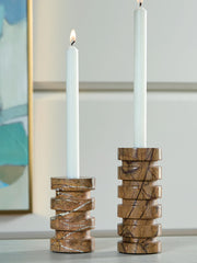 Set of two Ashley Furniture Emsleyfield candle holders featuring elegant metal design, perfect for decorative tabletop display.