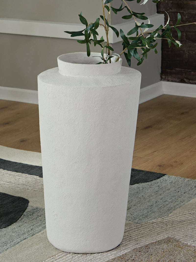 Ashley Furniture Flurinworth Vase, decorative ceramic vase with intricate patterns, shown in a close-up image.