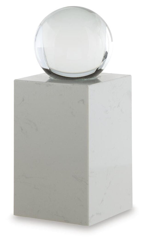 Ashley Furniture Sellner sculpture, modern decorative sculpture with abstract design on a sleek base, displayed from an angled view.
