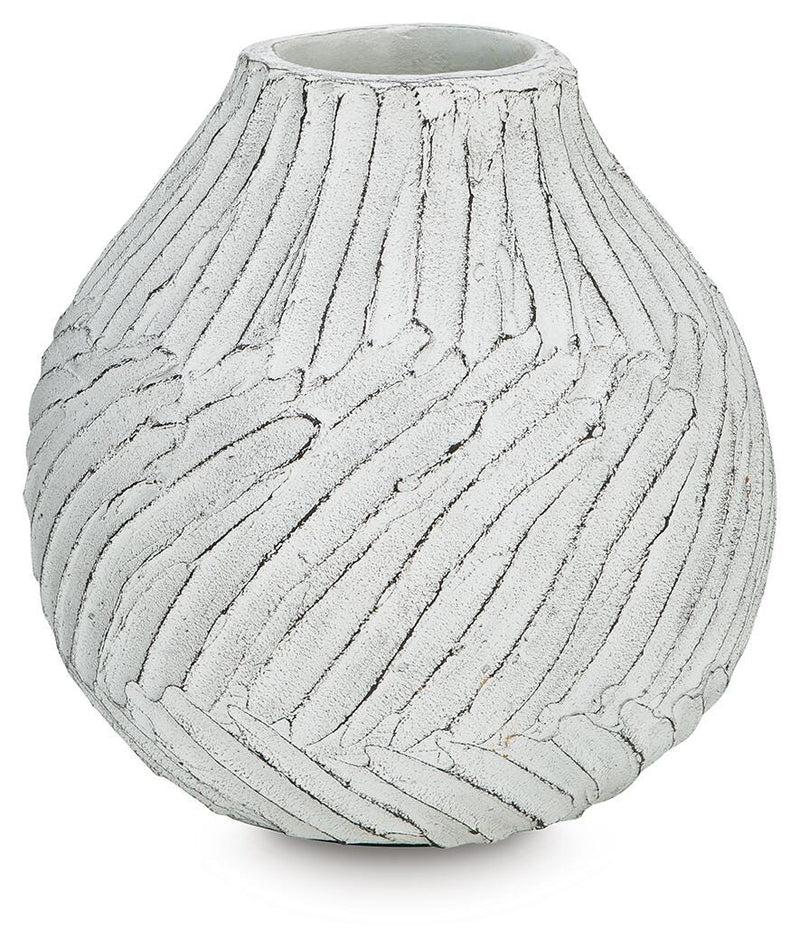Ashley Furniture Shelvie Vase, decorative ceramic vase with textured design, shown on a neutral background.