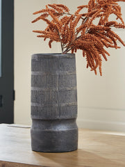 Ashley Furniture Beninworth Vase, decorative ceramic vase with intricate patterns, shown in a close-up shot.