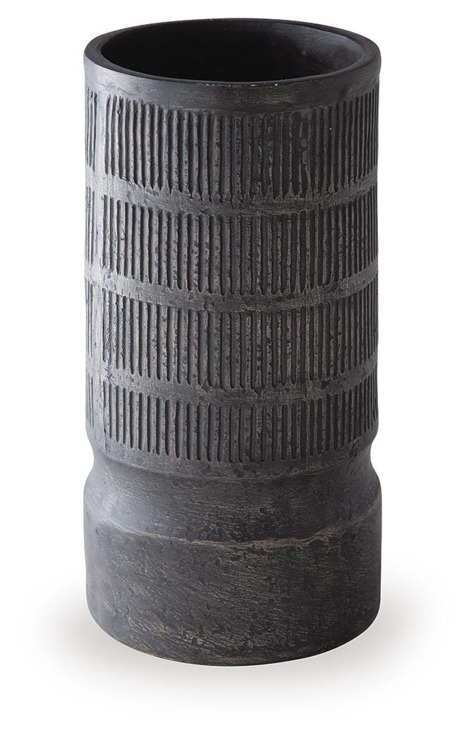 Ashley Furniture Beninworth Vase featuring a sleek ceramic design with a textured finish, perfect for decorative display.