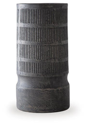 Beninworth Vase by Ashley Furniture, ceramic decorative vase with a textured blue and white finish, displayed on a wooden surface.