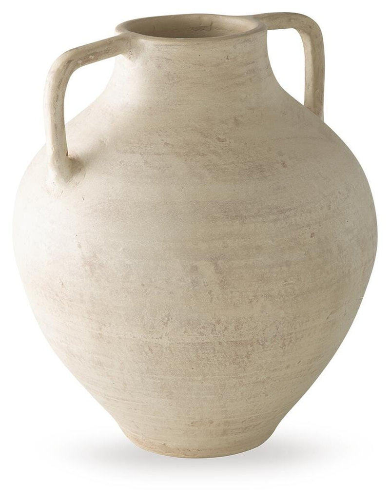 Ashley Furniture Justy Vase, decorative ceramic vase with a modern design, featuring a sleek shape and neutral finish.