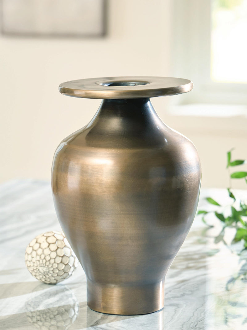 Ashley Furniture Fedorleigh Vase, decorative ceramic vase with textured design, neutral tones, suitable for home decor.
