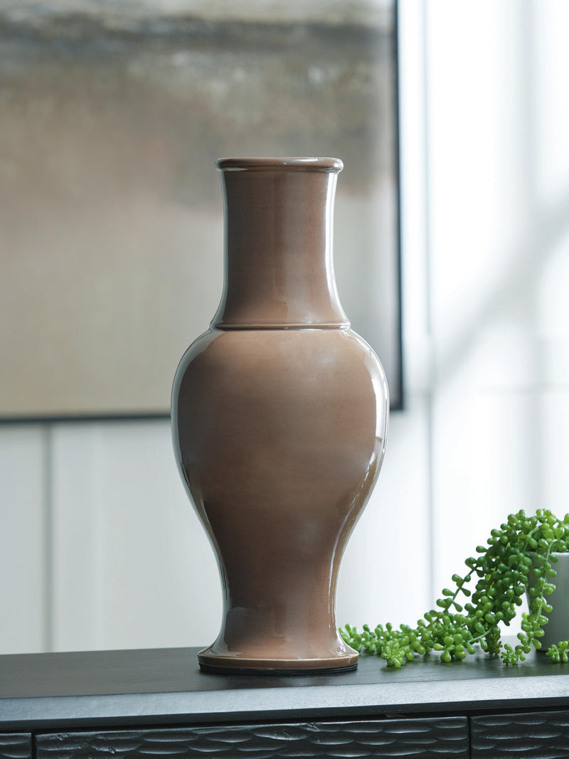 Ashley Furniture Tillmer Vase, decorative ceramic vase with a textured finish, shown in a close-up image.