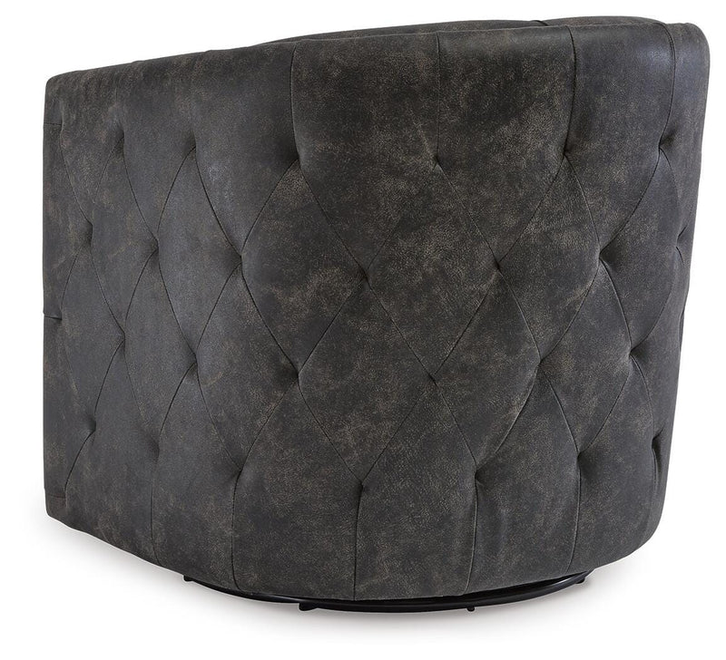 Ashley Furniture Brentlow swivel accent chair with plush fabric and a modern design, shown from the back view.