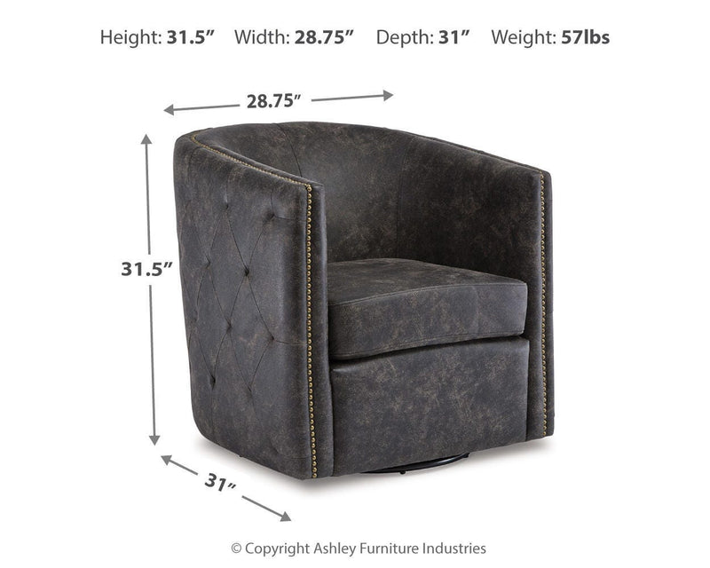 Ashley Furniture Brentlow swivel accent chair with plush fabric and rounded armrests in a cozy living room setting.