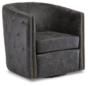 Ashley Furniture Brentlow swivel accent chair with plush fabric and wooden legs, ideal for living room or office decor.