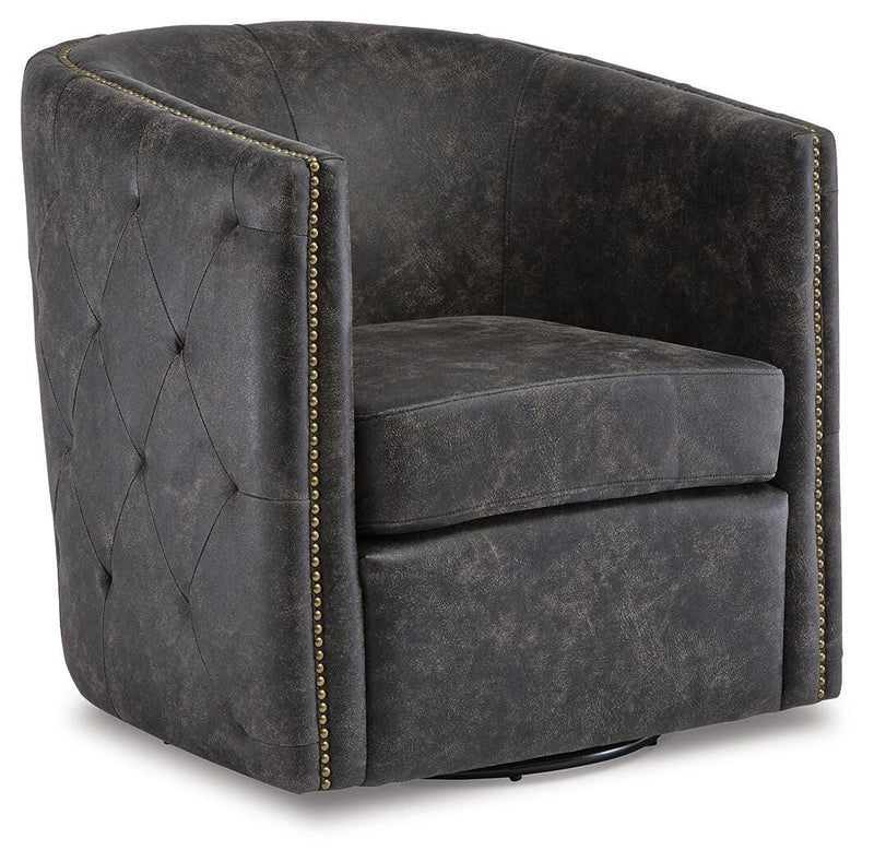 Ashley Furniture Brentlow swivel accent chair with plush fabric and wooden legs, ideal for living room or office decor.