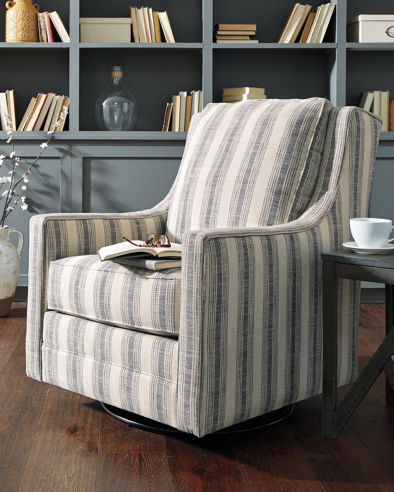 Ashley Furniture Kambria swivel glider accent chair with plush fabric and cozy design, perfect for living room or bedroom decor.
