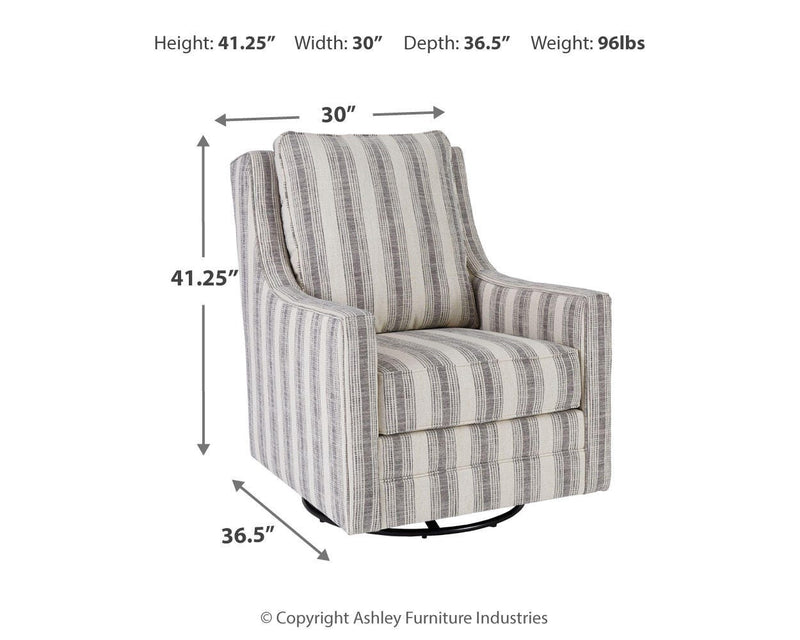 Ashley Furniture Kambria swivel glider accent chair with plush fabric and a modern design, perfect for living room or lounge.