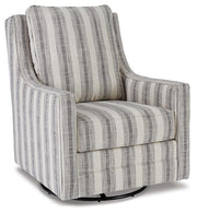 Ashley Furniture Kambria swivel glider accent chair with plush fabric and modern design, shown in a cozy living room setting.