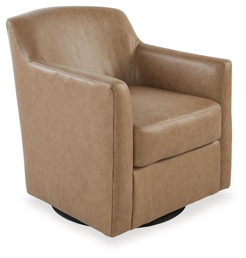 Ashley Furniture Bradney swivel accent chair with plush fabric upholstery and a modern design, shown from an angled view.